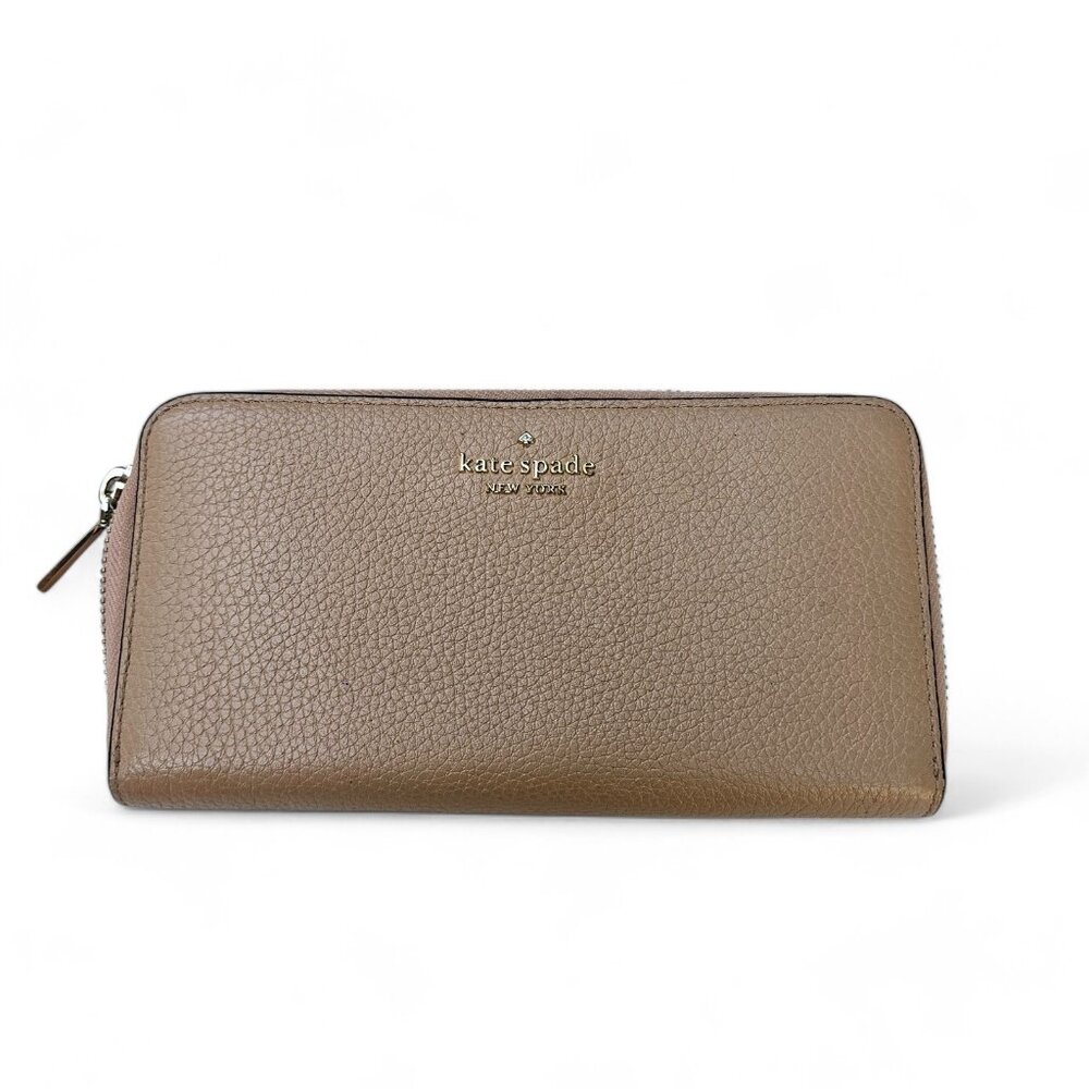 Kate Spade Leila Large Zip Around Continental Wallet Pre Owned Tan Gold